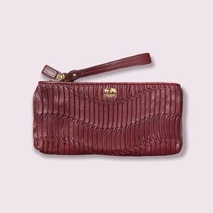 Coach Maroon Pleated Leather Wristlet Wallet